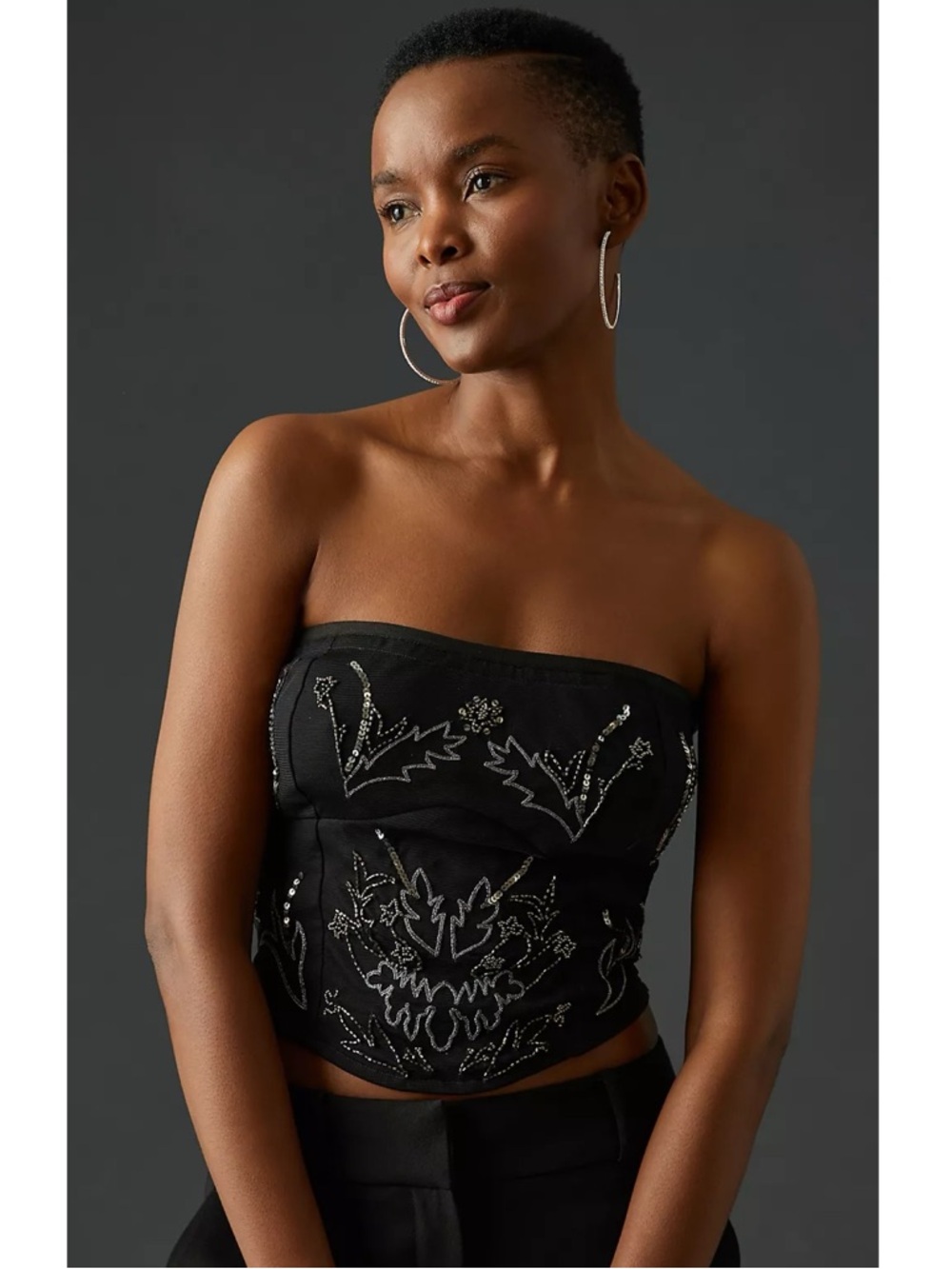 NWT Anthropologie Damask Beaded Strapless Tube Top Black
